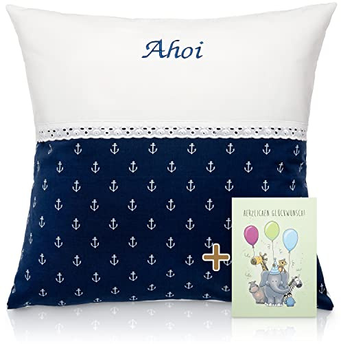 FADENZAUBER Babykissen personalisierbar mit Namen 50x50cm für Jungs/Mädels