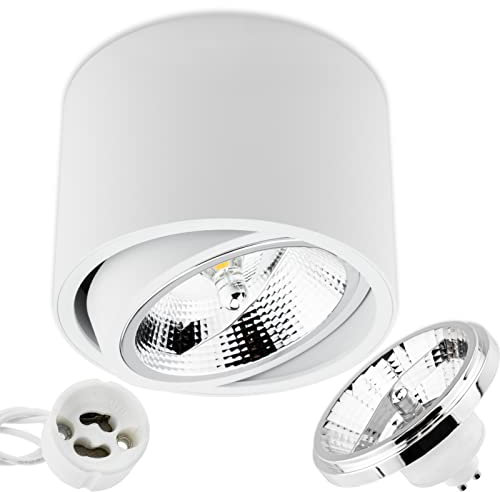 Lumiled Aufbauspot LED Aufbauleuchte Deckenspot Deckenlampe Spot Aufputz schwenkbar 15° Downlight Aluminium rund weiß inkl. LED-Leuchtmittel ES111 GU10 Fassung 15 W Neutralweiß 4000K 230V 24°