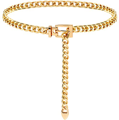 Chain Belt for Women Alloy Chunky Wasit Chain Adjustable Punk Link Belly Body Chain for Jeans Dresses,Gold(41.3in)