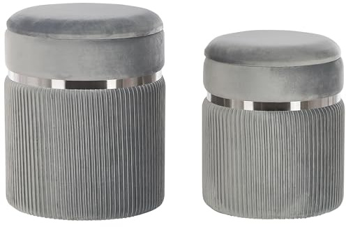 Beliani Pouf mit Stauraum rund Samtstoff hellgrau 2er Set Sitzhocker Glamour Camdenton