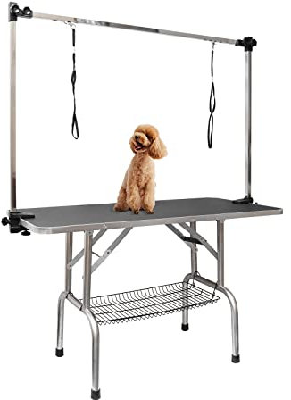 ROOMTEC 36 Dog Grooming Table,Foldable Home Pet Bathing Station with Adjustable Height Arm/Noose/Mesh Tray