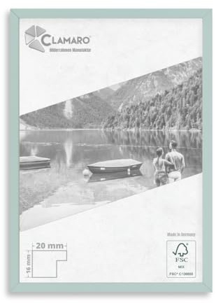 CLAMARO Collage 20 - Marco de fotos (30 x 40 cm, hecho a medida, color verde claro, diseño moderno, 20 mm de ancho, marco de madera MDF, incluye cristal acrílico, pared trasera y colgador)