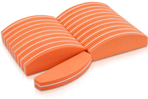 Lot de 20 Bloc Polissoir Ongles en gel acrylique, Limes à Ongles Demi-lune et Tampons, Buffer Ongles de Ponçage pour Vernis à Ongles éponge Double Face Orange