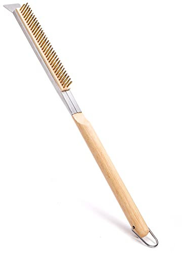 ZEAYEA 21 Inch Pizza Oven Brush with Scraper, Brass Bristles, Copper Wire Pizza Stone Cleaning Brush for BBQ Grill Cleaning, Outdoor Oven Accessories