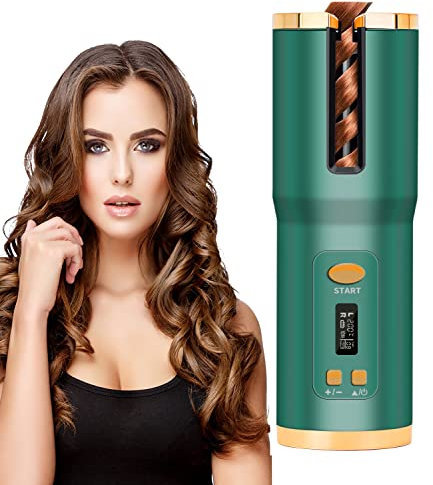 Rizador de cabello, rizadores de cabello inalámbricos para cabello largo, restricción de rizador automático inalámbrico con batería recargable incorporada de 5000 mAh (Verde)