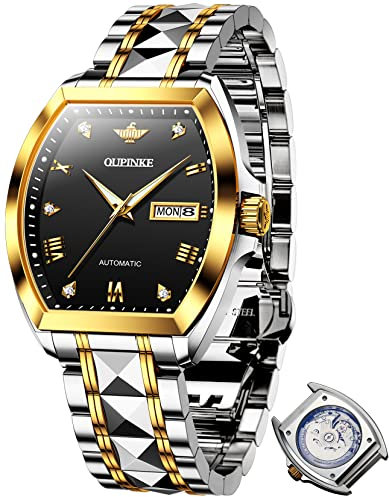 OUPINKE Herrenuhr Tonneau Automatische mechanische Armbanduhr Luxus Diamant Saphirkristall wasserdichte Wolframstahl Business Uhren