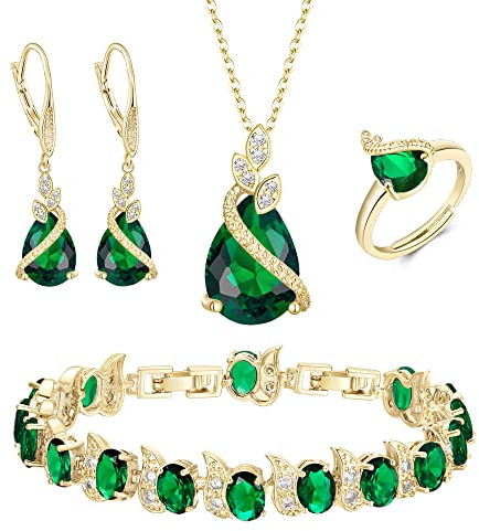 Clearine Hochzeit Schmuck Set für die Braut Teardrop Zirkonia Halskette Leverback Ohrringe Tennis Armband und einstellbare Ring Set Geschenk für Muttertag Geburtstag Valentinstag