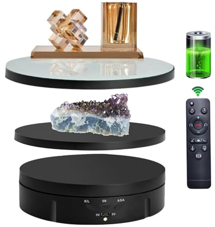 JAYEGT 3 in 1 Rotating Display Stand with 5.74/7.08/8.66 inch Replacement Mirror Cover，22lbs Load , 360 Degree Electronic Turntable for Photography Products Display (Mirror/3 in1 / Black/ Remote Control)