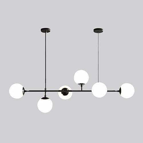 Moddeny 6 Light E27 Modern Chandelier Northern Europe Glass Ball Hanging Lights Industrial 130CM Ceiling Pendant Lamps for Living Room Dining Room Art Decoration Restaurant (Black + White)