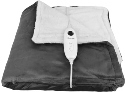 HomeTronix Luxurious Electric Heated Throw Soft Fleece Grey and White Sherpa Double 160 x 130 Over Blanket Digital Controllers With Timer 6 Heat-Level Settings Automatic Temperature Control