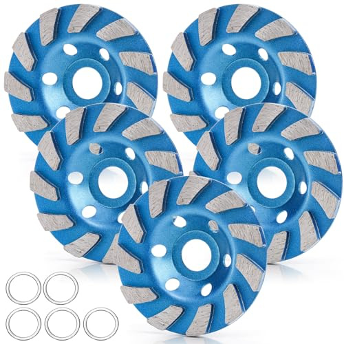 Cedilis 5 Pack Concrete Grinding Wheel, 10 cm Heavy Duty Diamond Cup Wheel for Angle Grinder, 11 Segs, Blue