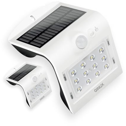 GINUX® 2 x 15W Solarlampen für außen mit Bewegungsmelder (Schmetterling) | Mit 12 Superhellen LED Solarleuchten | Solar Lampe Outdoor für Wand und Garten mit 3 Modi (2x15W-Weiss)