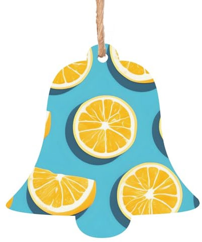 Cuñas de limón impresas para árbol de Navidad colgantes de madera para Navidad, vacaciones, árbol de Navidad, decoración de boda, forma de campana
