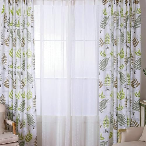 Whoiy Vorhang Weiß Verdunkelung 214 Höhe, 2 Stück Leinen Gardine Gedruckt Kurz Ösen Wohnzimmer Verdunkelungsvorhang, H214 x B132 cm