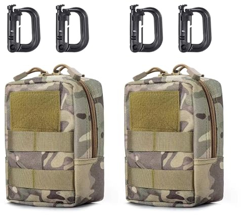 Lot de 2 sacs de ceinture pour homme - Petit sac tactique Molle pour téléphone portable - Accessoires de serveur EDC Pouch Waist Bag et 4 boucles en D, camouflage, Poches tactiques