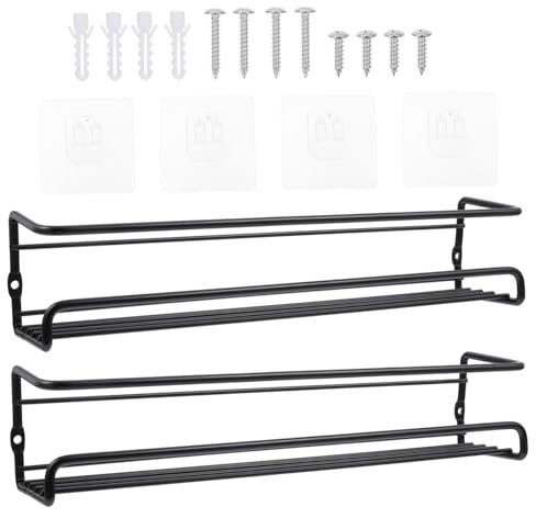 ABOOFAN 2pcs Sturdy Kitchen Spice Rack Wall-mounted Rack Spice Jars Storage Black Floating Shelves
