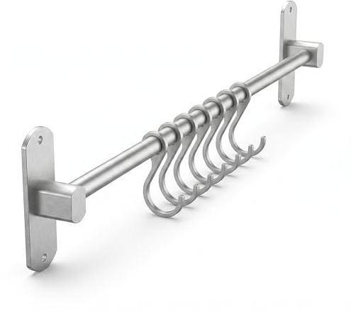 QWORK® Hakenleiste Küche 40cm, Selbstklebende & Bohren Küchenschiene mit 7 Haken, Aluminium küchenutensilienhalter, für Tücher Löffel