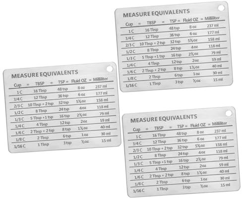 TOPBATHY 3pcs Stainless Steel Conversion Chart Magnet Fridge Magnet Magnetic Design Metric Cooking Measurement Chart