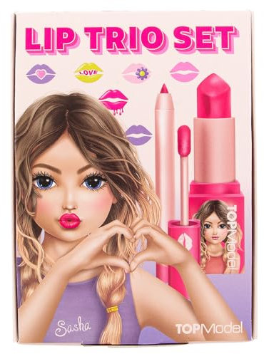 Depesche 12812 TOPModel Beauty and Me - Lippen Trio im Model-Design für Kinder, mit Lipliner, Lippenstift und Lipgloss in Pinktönen, Mehrfarbig