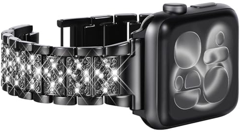 KADES 46mm 45mm 44mm 42mm(series 3 2 1) für Apple Watch Armband für Damen, Gliederarmband Glitzer edelstahl Ersatzarmband für Apple Watch SE/iWatch Series 10 9 8 7 6 5 4 3 2 1, Schwarz
