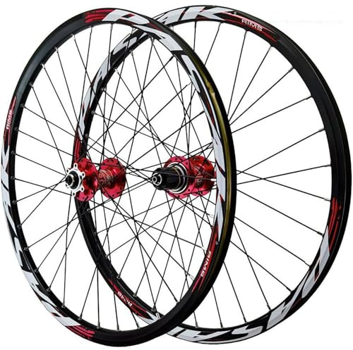 26/27.5/29 Tums MTB Hjulset Skivbroms Snabbkoppling Mountainbike Hjul Legering Dubbellager Fälg Fram och Bakhjul för 7-12 Speed Kassett 32 hål,Red,29inch
