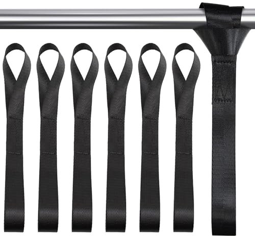GIONAR Pack of 6 Loops, Lashing Loops, Tension Straps, Robust Tension Loops, Motorcycle Transport Straps, Load Securing Belt, 2.5 cm x 30 cm, for Car, Camping, Suspension (Black)