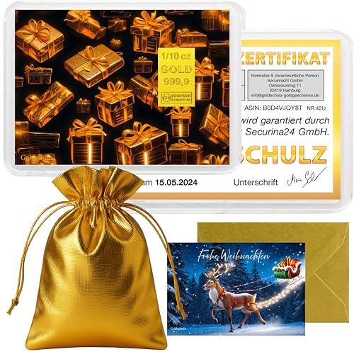 Goldschulz Goldbarren 3,01 Gramm 1/10 OZ Motivbox - Golden Gift - Geschenk + Echtheitszertifikat