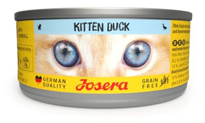 JOSERA Nassfutter Kitten Duck (12 x 85 g) | Kitten | Premium Katzenfutter nass für wachsende Katzen | Ente & Kartoffel | mit Lachsöl | getreidefrei | Anti-Haarballen | Alleinfutter | 12er Pack