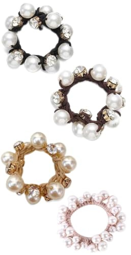 WYRGQIQN 4 PCS Elastici per Capelli da Donna, con Perline, per Capelli, Elastici per Capelli, con Perle e Cristalli