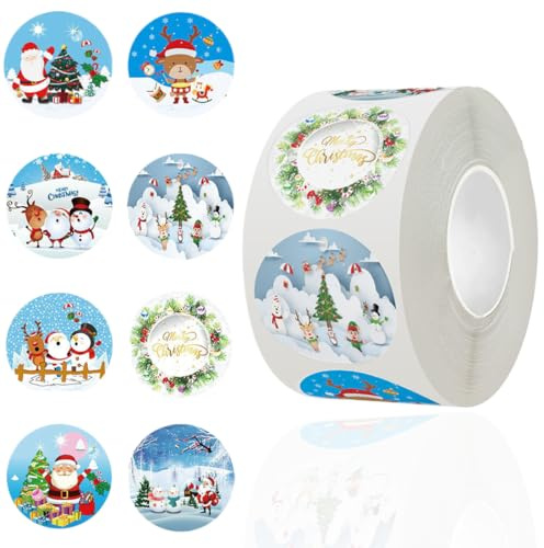 NJCXOLA Etiquettes Autocollantes Noël 500 pièces, Autocollant Noël Rondes, Etiquette Cadeau Noel, Etiquette Autocollante Noel pour Sac enveloppe Décorations d'artisanat de Noël Articles de fête
