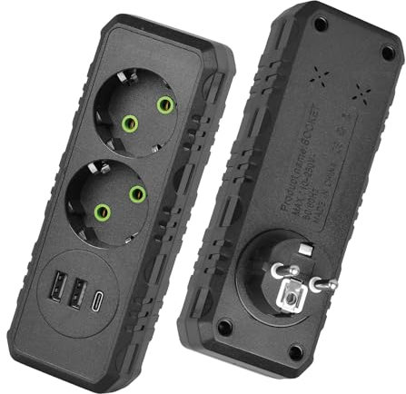 FACAIO Enchufe Doble para Enchufe,1 Tipo-C (PD 20W, Carga Rápida) y 2 USB, Regleta Enchufes Proteccion Sobretension, Ranuras Giradas 45 Grados, Enchufe USB para Oficina, Cocina y Habitación