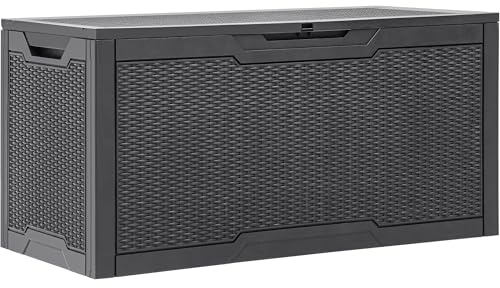 YITAHOME 100 Gallon Outdoor Storage Box, Large Water Resistant Resin Deck Box, Indoor Outdoor Lockable Storage Container for Patio, Garden, Cushions, Tools, Equipment (Dark Gray)