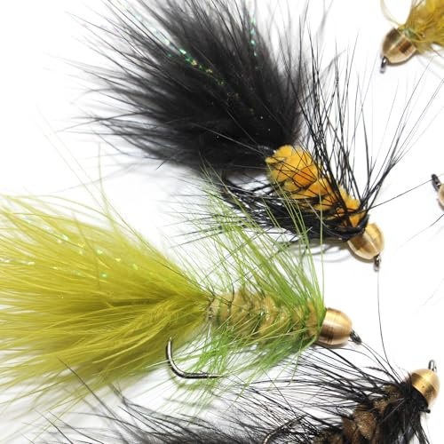 Tigofly 12 Stück Messing-Kegelkopf Woolly Bugger Streamer Fliegenfischen Fliegenköder Köder für Lachs Forelle Größe #2
