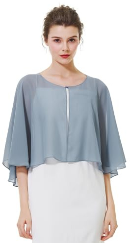 BEAUTELICATE Châle en mousseline pour femme - Étole Cape Boléro avec bordure en satin sans manches pour mariage, robe de mariée, soirée, été, taille unique