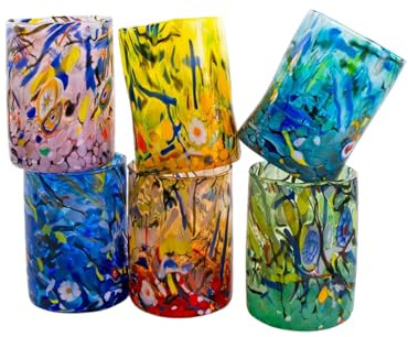 MurArt Cristal de Murano. Pegatina B1 MG. Juego de 6 vasos de 250 ml. Altura 11 cm. Hecho a mano de vidrio soplado, hecho a mano, fabricado en Italia. (MIST, vidrio)