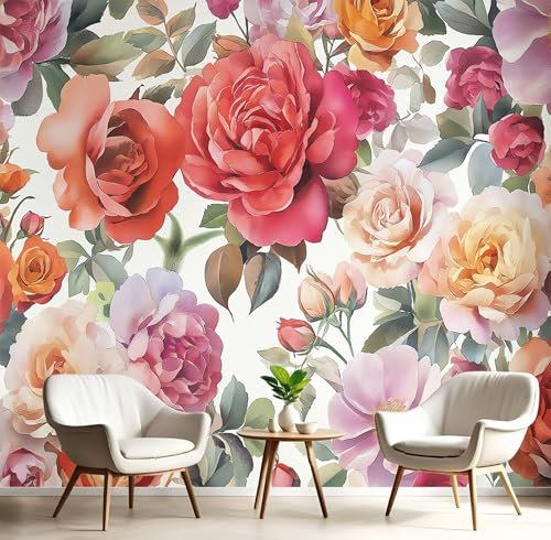 ANALTIRCE Panorama Carta da Parati 150×105cm, Fotomurali in TNT 3D Effetto Acquerello Fiori Floreale, Fotomurale Moderna Decorazione da Parete per Camera da Letto Soggiorno