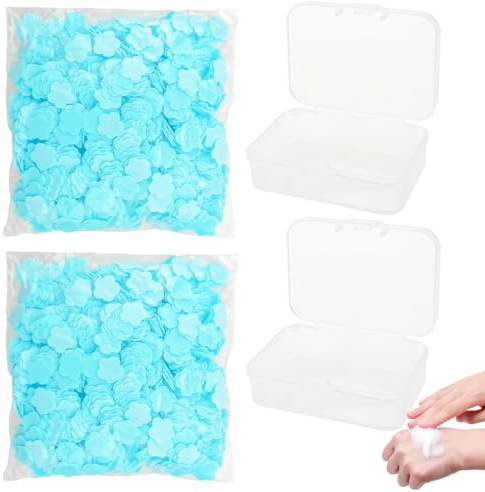 Capiant 2000 Sheets Milk Scented Paper Soap for Travel, Portable Hand Washing Sheets, Mini Fresh Petal Soap with 2 Storage Boxes (Blue)