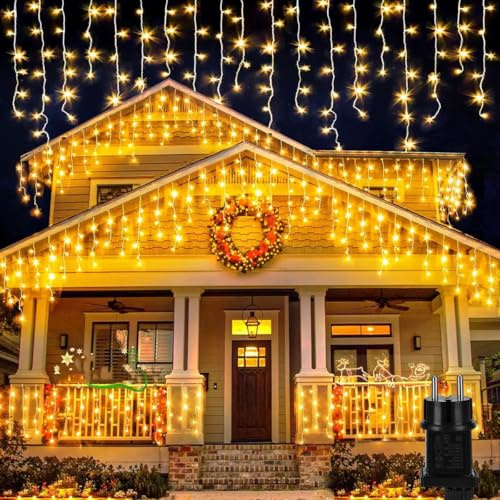 FREMON Cortina Luces Navidad Exterior, 6M 216LEDs 8 Modos Luces Navidad, IP44 Impermeable Guirnaldas Luces para Decoración Arbol, Paredes, Aleros, Fiestas, Boda, Jardín, Balcon, Ventana