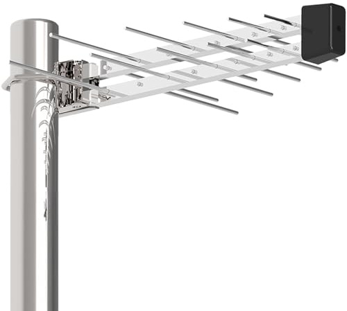 Antenne TV Extérieure 20 Éléments Yagi – Réception TNT HD/UHD 4K – Antenne Râteau Longue Portée Compatible DVB-T/T2 – Résistante aux Intempéries – Câble Coaxial 8 M Inclus
