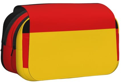 LJABCVNN Doppel-Klapp-Federmäppchen mit Deutschland-Flagge, 2-lagiges Federmäppchen mit Reißverschlusstaschen, für Jungen und Mädchen