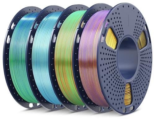SUNLU Silk Triple Color PLA Filament Bundle Muticolor, Neatly Wound Shiny Silk 3D Printer Filament 1.75mm ±0.02mm, Individually Vacuum Packed, 0.25kg per Spool, 1kg in Total, 4 Pack.