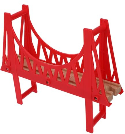 Doppeldeckige Holz Eisenbahnbrücke, Rot, Abnehmbar | Zubehör für Holzeisenbahnsets, Kunststoff und Holzelemente, für Zuhause und Schulspiel