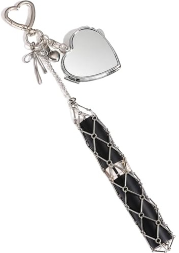 Wailike Lipstick Holder Keychain Lip Gloss Holder with Mirror 2‑in‑1 Lipstick Holders for Purse Bag Y2K Keychains Accessories Heart