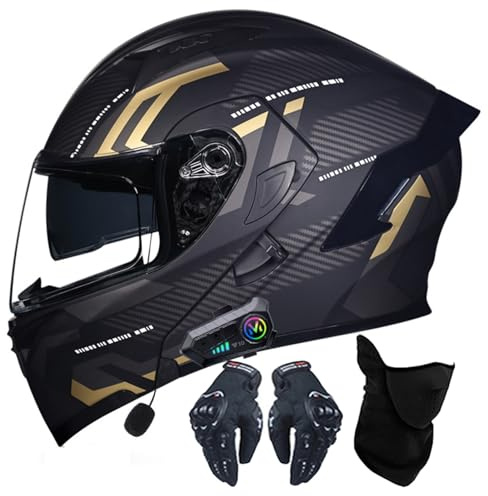 Genérico Cascos de Moto Integral con Bluetooth Integrado, Casco Abatible Fibra de Carbono, Visera Solar Doble Antivaho y Forro Extraíble, ECE Homologado, para Mujer y Hombre 02,M