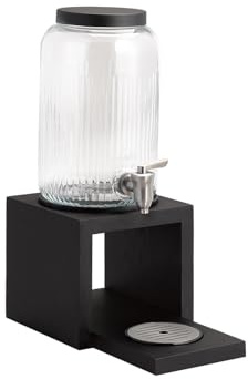 APS 14125 Dispensador de bebidas «VALO», base también de madera de roble negra (barnizada resistente al agua), recipiente de vidrio (3,8 litros)