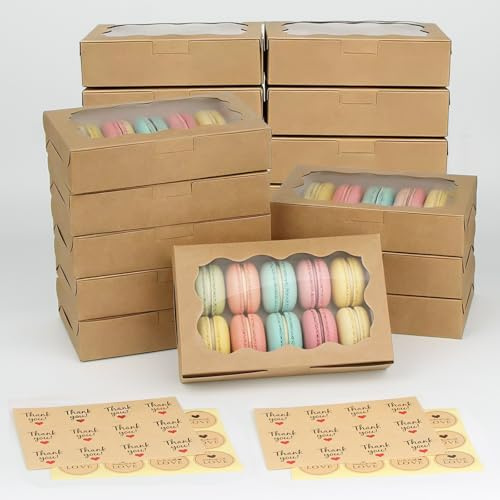 TAIXING 20 Pack Brown Cupcake Boxes - Kraft Small Cake Boxes 17.8x11x3.9cm, Cookie Boxes with Window Bakery Treat Boxes for Cupcakes, Cookies, Muffins, Candy, Pastries, Christmas Packaging