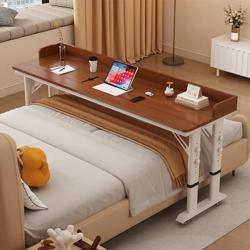 ZYZSY Überbetttisch mobiler Betttisch mit 4 Rollen (2 mit Bremsen), höhenverstellbarer Laptop-Rolltisch, Pflegetisch Laptoptisch für Tägliche Entspannungsarbeit(Walnut,180x50x68cm/71x20x27in)