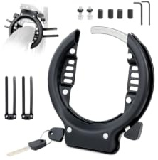 Bike Frame Lock, One-Push Locking System for Bicycle/E-Bikes/Fat Tire Bicycles, Heavy Duty Anti-Theft Wheel Lock with Mounting Bracket & 2 Keys (Black - Fit for Bike Tires up to 2.75 inches Wide)