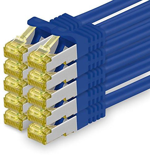 1aTTack.de Cat.7 Netzwerkkabel 5m Blau 10 Stück Cat7 Ethernetkabel Netzwerk LAN Kabel Rohkabel 10 Gb s SFTP PIMF LSZH Set Patchkabel mit Rj 45 Stecker Cat.6a