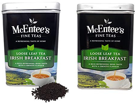 McEntee's Irish Breakfast Tea – 500 g x 2 boîtes – primé et mélangé en Irlande. Fort et agrumes. Un mélange irlandais traditionnel de thé en vrac Ceylan et Assam